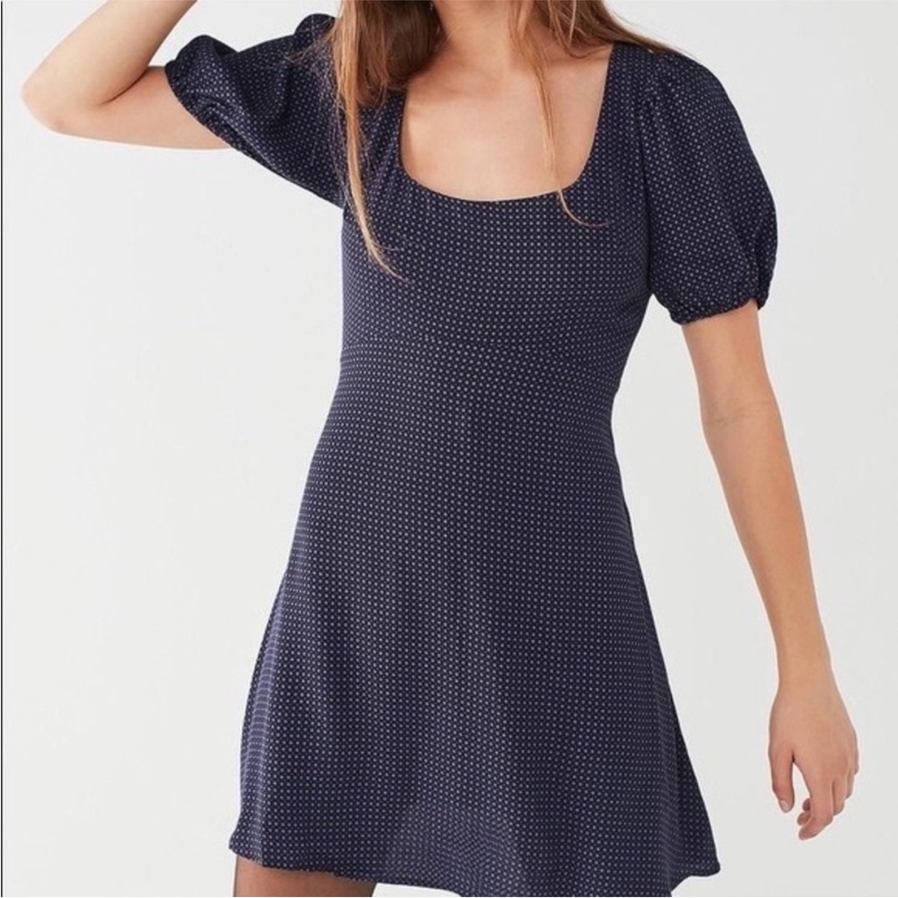 Urban Outfitters Puff Sleeve Navy Blue Purple Mini Dress